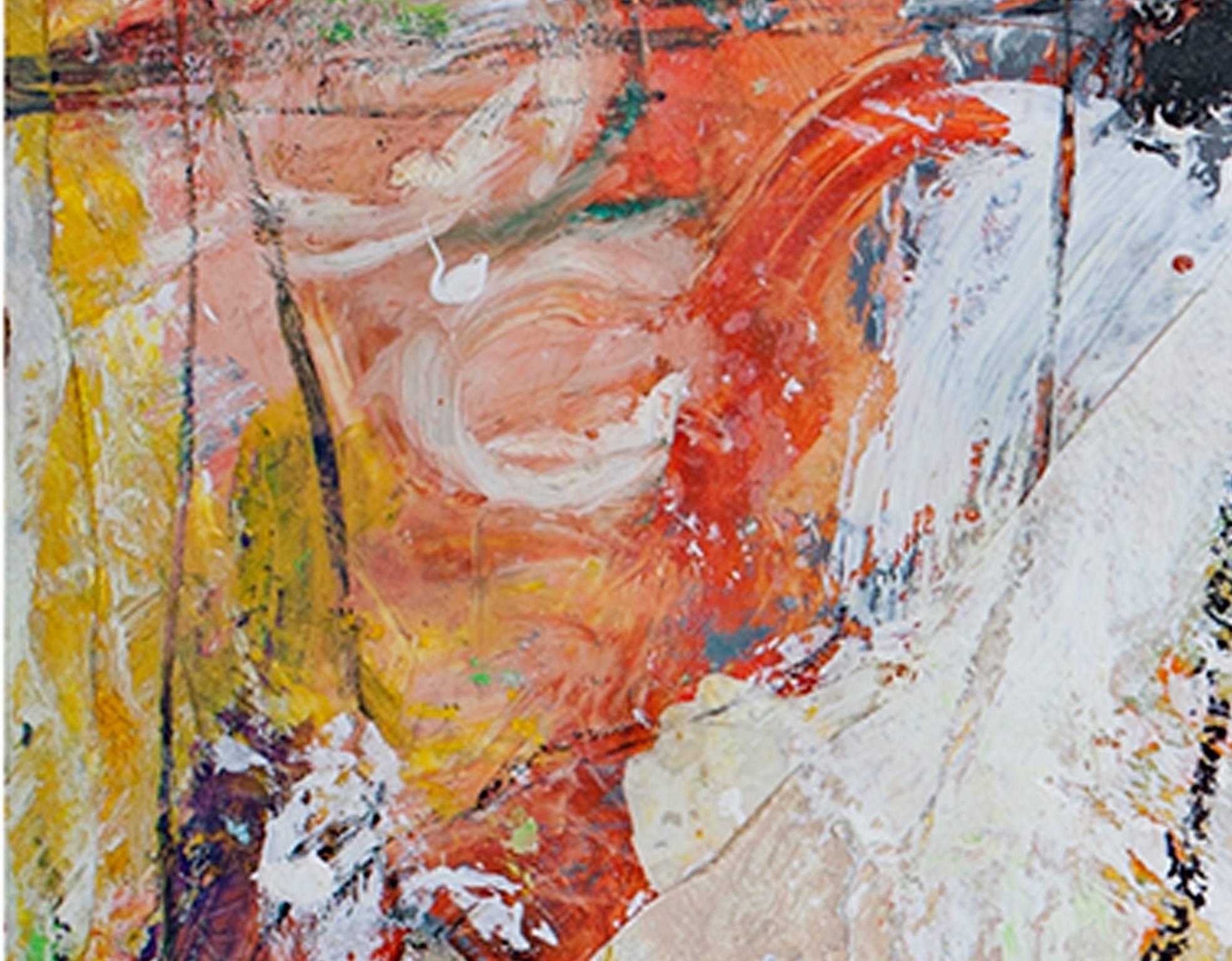 colorato contemporaneo astratto pastello tecnica mista espressionista occupato firmato - Abstract Painting Grigio di Alayna Rose