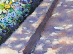 Contemporary coloré Pastel Jardin toiletté Paysage fleurs arbres ciel signé