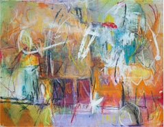 peinture à l'huile abstraite contemporaine colorée expressionniste occupée signée