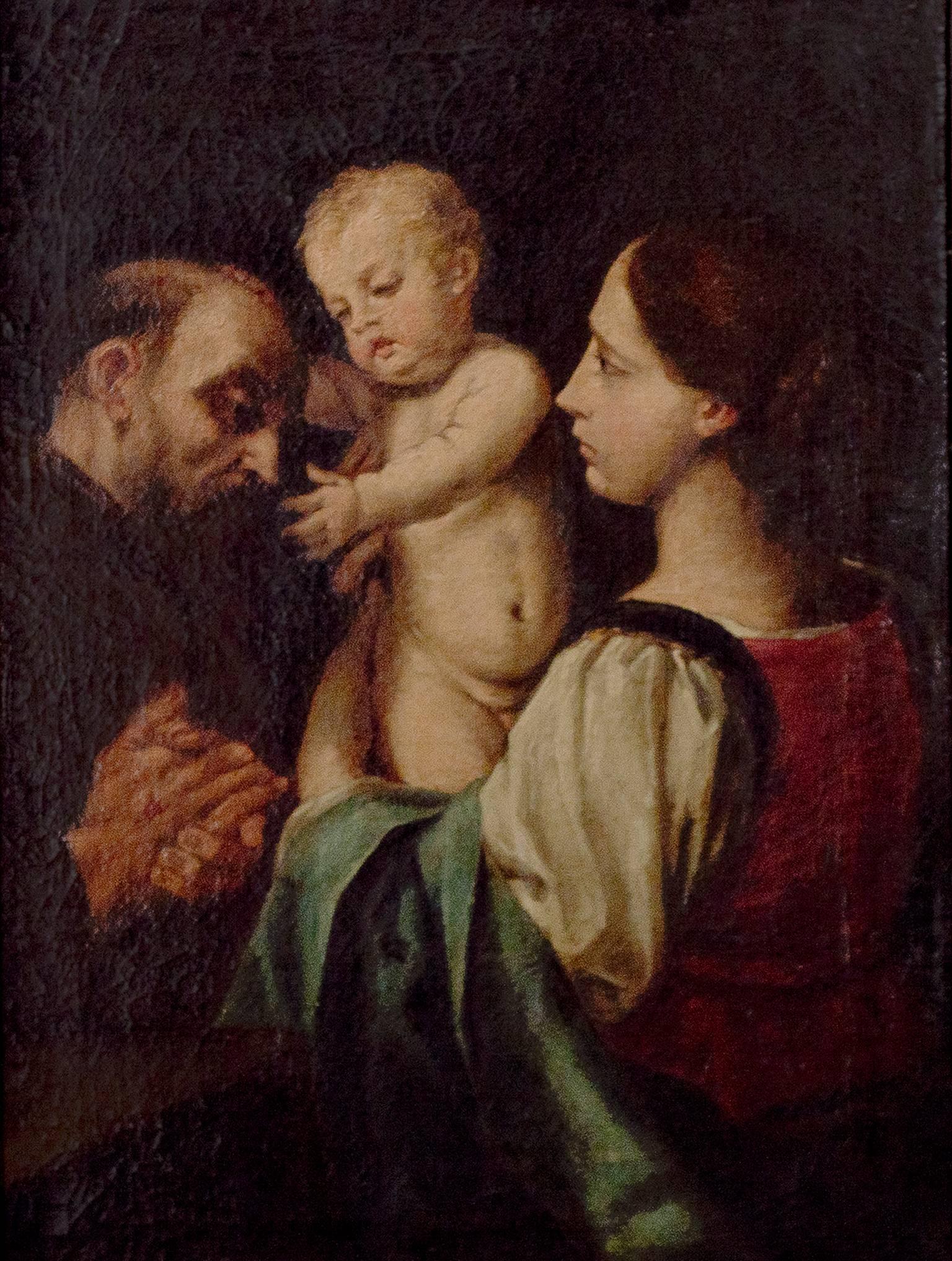"Madonna and Child with Saint Francis, " Oil on Canvas after Simone Cantarini