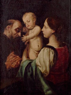 "Madonna and Child with Saint Francis," Oil on Canvas after Simone Cantarini