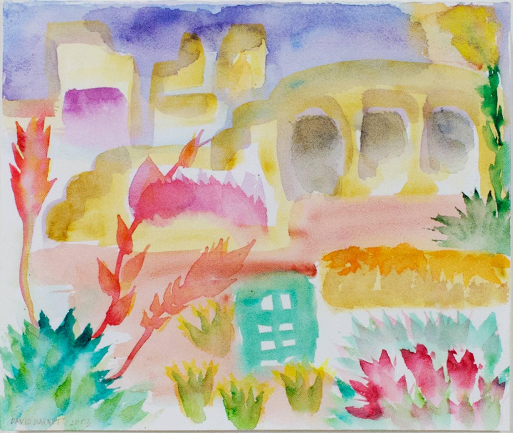 "Footloose in Carefree, AZ" ist ein Original-Aquarell von David Barnett. Der Künstler hat das Werk in der unteren linken Ecke signiert. David Barnett hat mehrere Werke rund um Carefree, AZ, angefertigt, einem beliebten Urlaubsort für ihn und seine