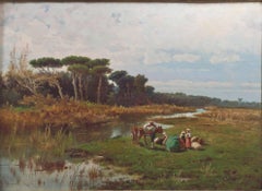 "Italian Landscape, " Oil on Canvas Landscape signed by Pietro Barucci