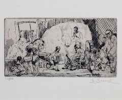 Antique "Le Petit Cirque Prinder, " Original Etching signd by Auguste Brouet