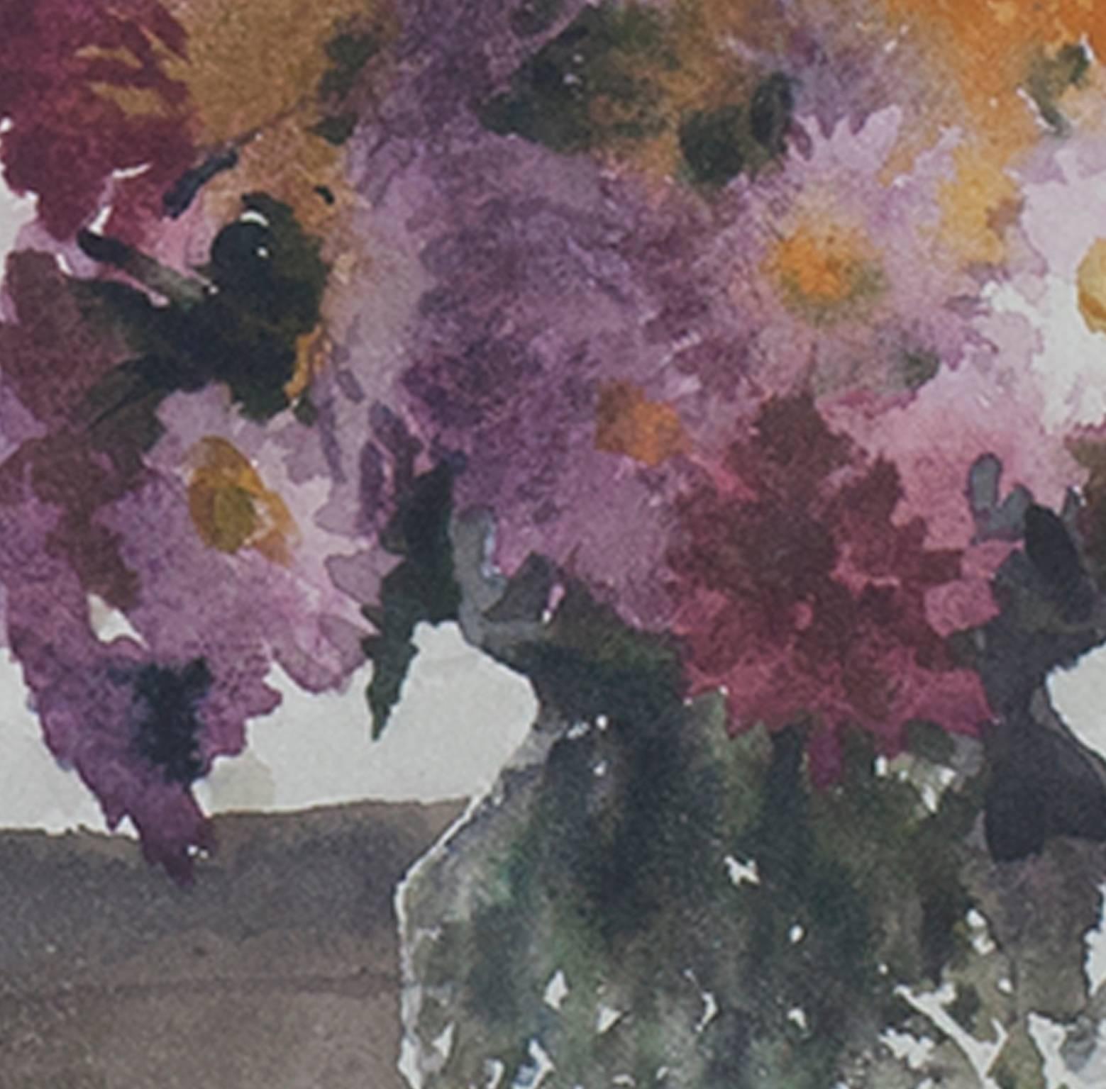„Vase der Chrysanthemen“, Aquarell signiert von Alicia Czechowski im Angebot 3