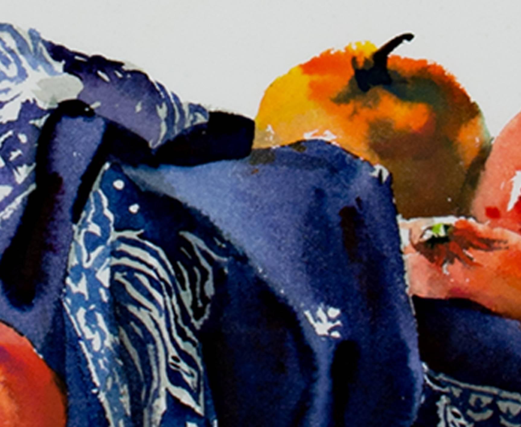 Artista contemporánea mujer bodegón acuarela fruta realismo firmado en venta 2