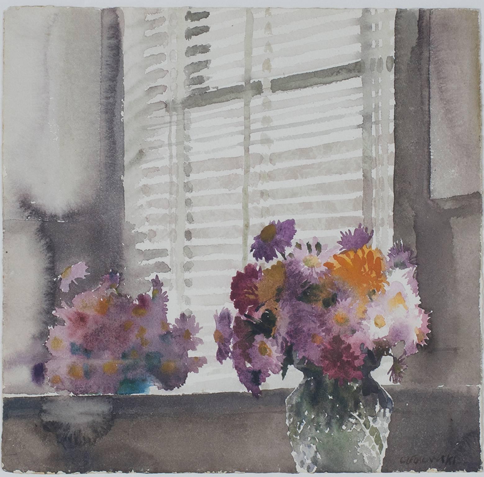 "Vase of Chrysanthemums," Watercolor signed by Alicia Czechowski