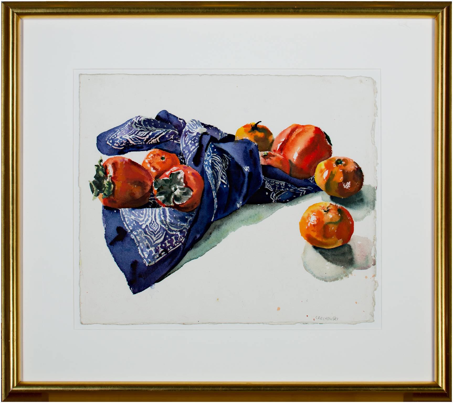 Artista contemporánea mujer bodegón acuarela fruta realismo firmado en venta 3
