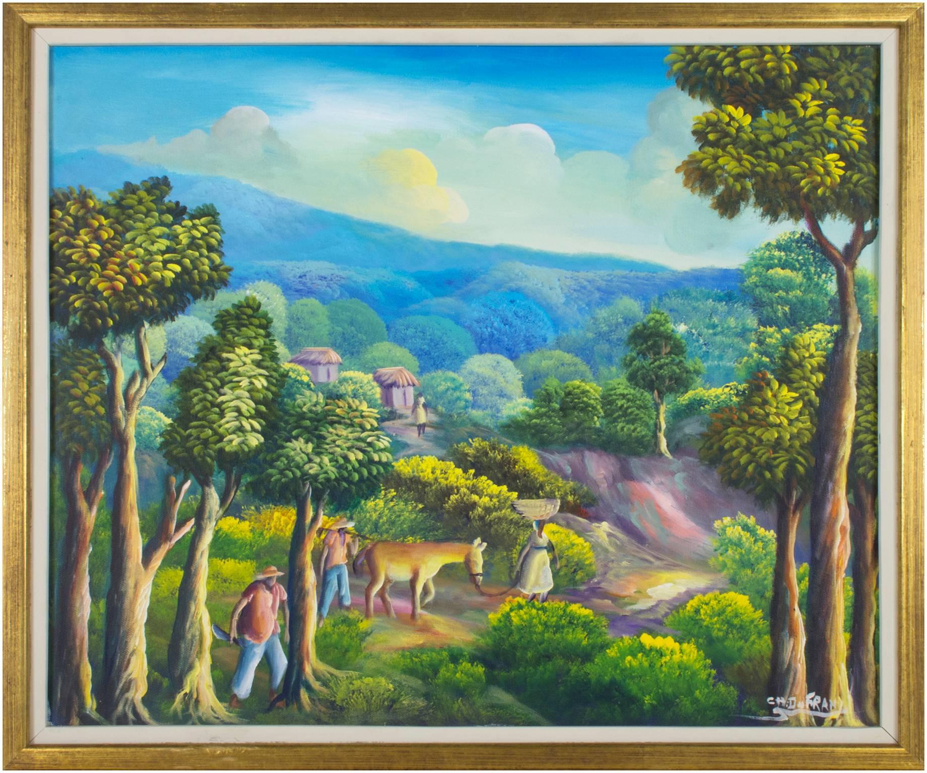 Haitian Villagers in Forest - Painting by Charles Dufranc