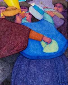 « El Baile (La Danse) », huile sur jute signée par Ernesto Gutierrez 