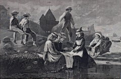 19th century engraving figurative landscape Victorian urban city scene signed