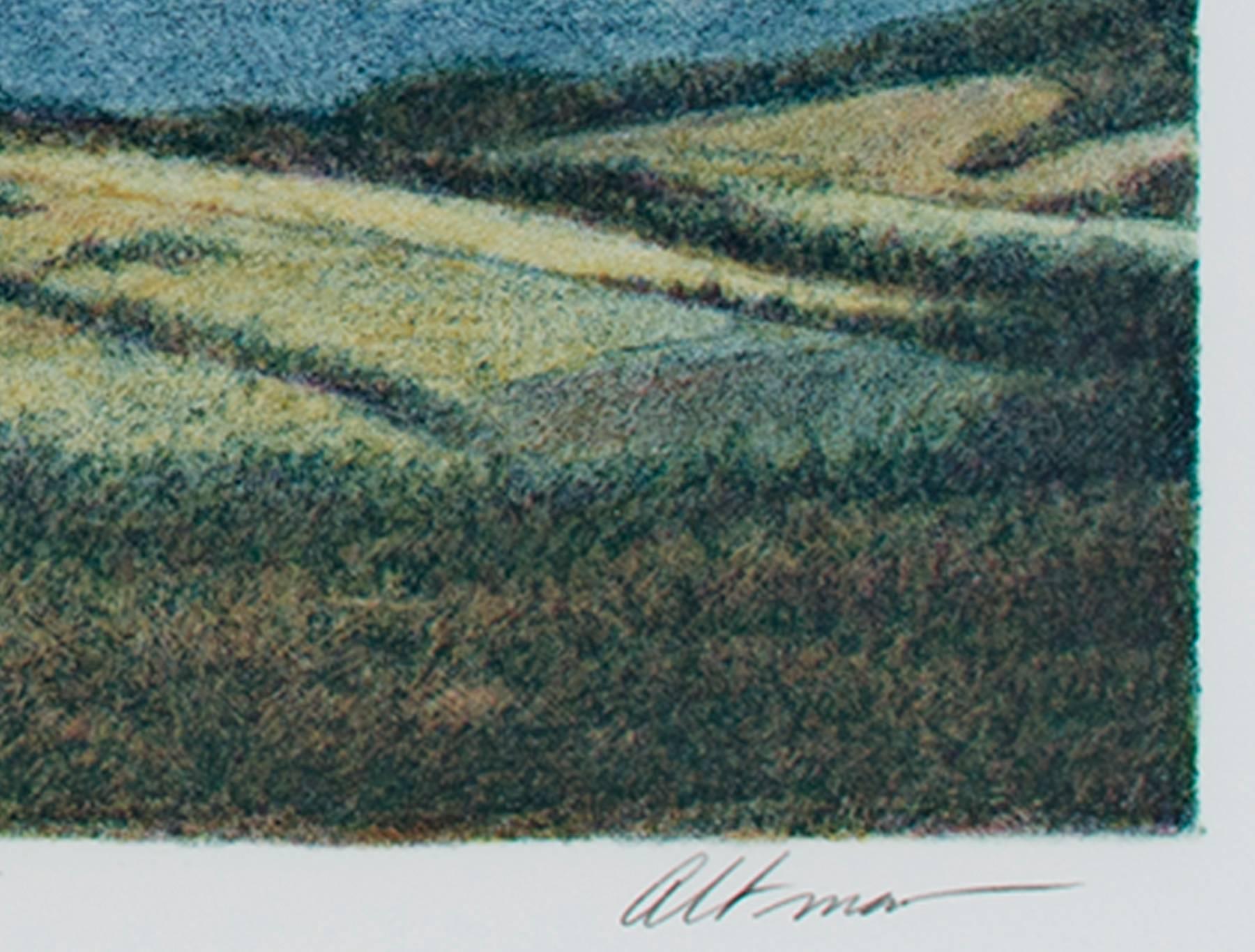  Contemporary color lithograph landscape field grass outdoor scene signed - Print by Harold Altman