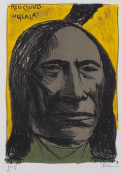 "Red Cloud--Oglala, " Original Lithograph Portrait signed by Leonard Baskin