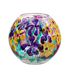 Round Vase--Red Tulips & Purple Irises