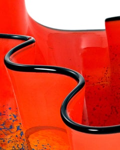 "Orange Wavy Vase Copper Iridescent, " Hand Blown Glass signed by Ioan Nemtoi