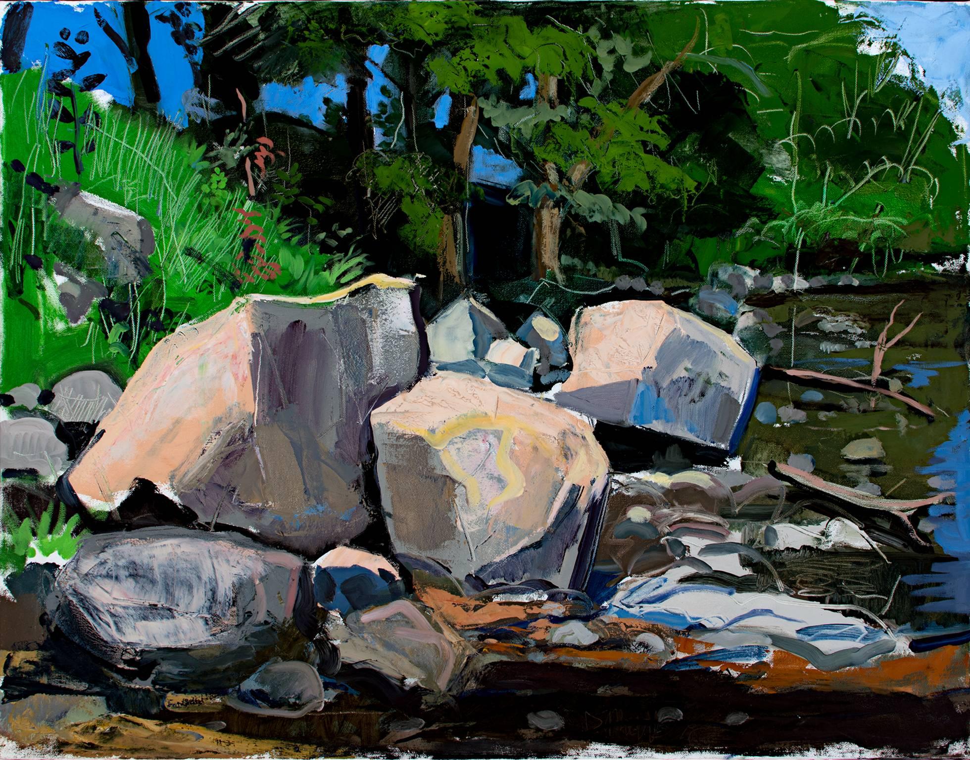 „Rock River“, Öl auf Leinwand, Landschaft, signiert von Dan Muller