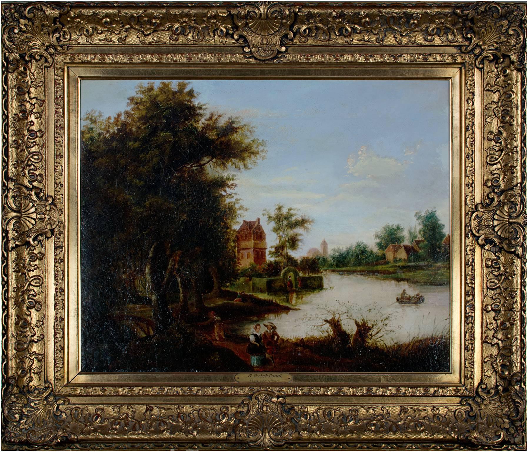 Aert Van Der Neer Landscape Painting - "A Dutch Canal" oil painting from the circle of Aert van der Neer