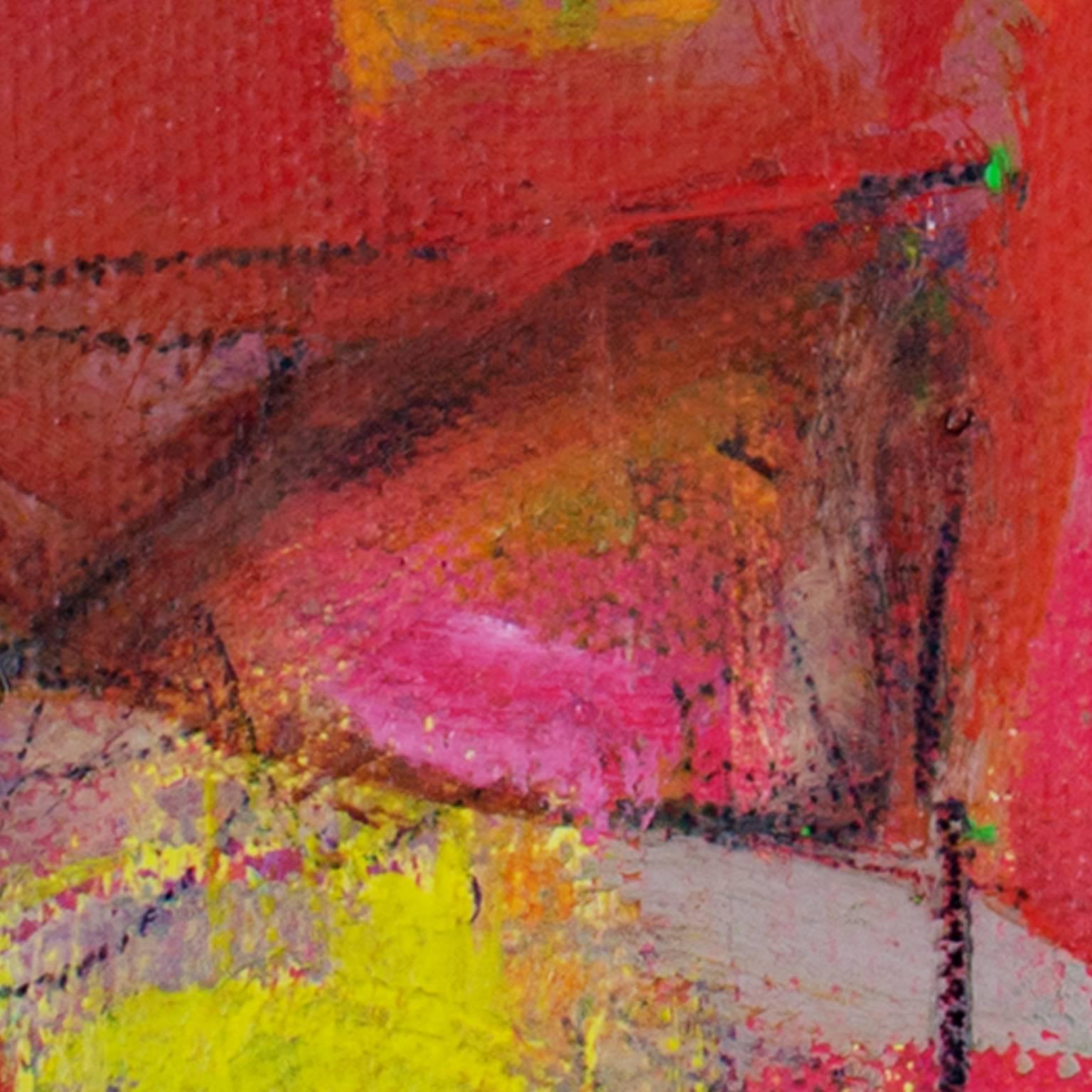 colorata pittura ad olio astratta contemporanea espressionista impegnata firmata - Painting Astratto di Alayna Rose