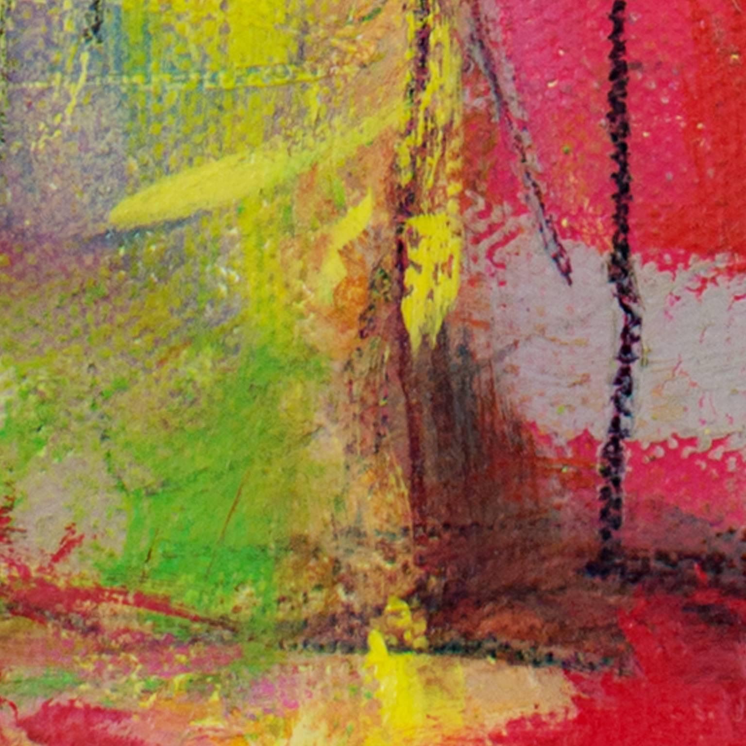 colorata pittura ad olio astratta contemporanea espressionista impegnata firmata in vendita 2