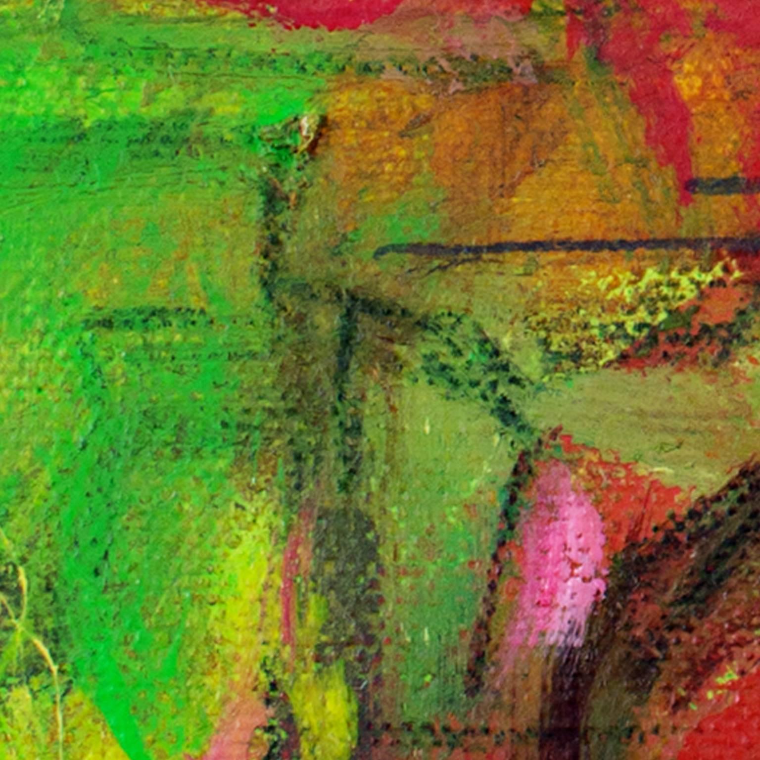 colorata pittura ad olio astratta contemporanea espressionista impegnata firmata - Painting Astratto di Alayna Rose