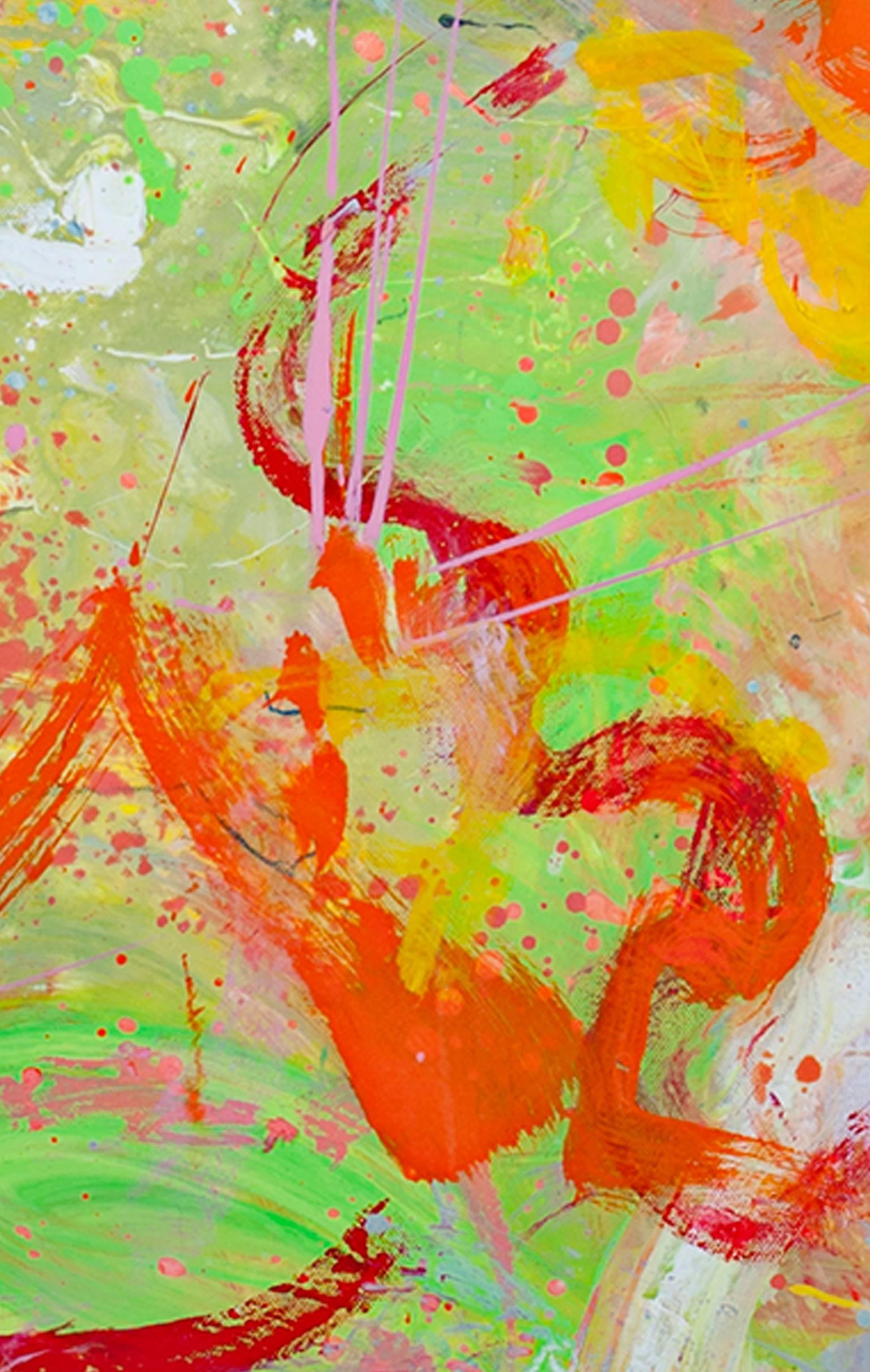 colorata pittura ad olio astratta contemporanea espressionista impegnata firmata - Abstract Painting Beige di Alayna Rose