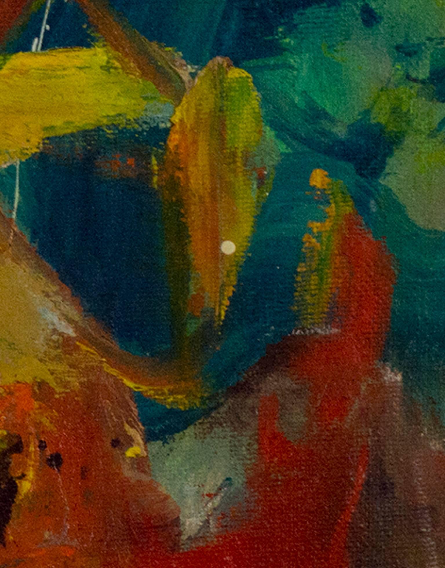 colorata pittura ad olio astratta contemporanea espressionista impegnata firmata in vendita 1
