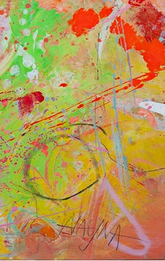 colorful contemporary abstract oil painting expressionist busy signed