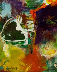 peinture à l'huile abstraite contemporaine colorée expressionniste occupée signée