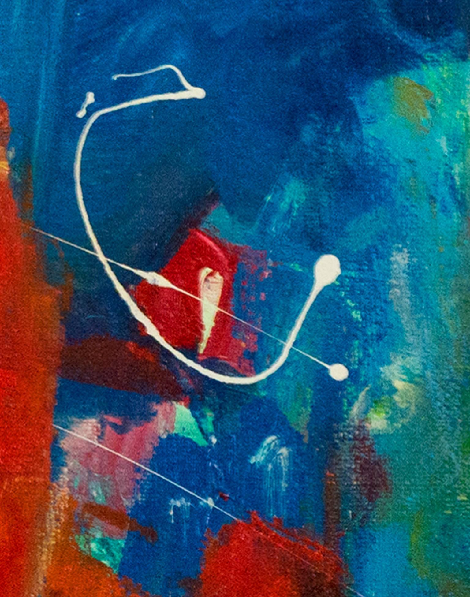 colorata pittura ad olio astratta contemporanea espressionista impegnata firmata in vendita 1