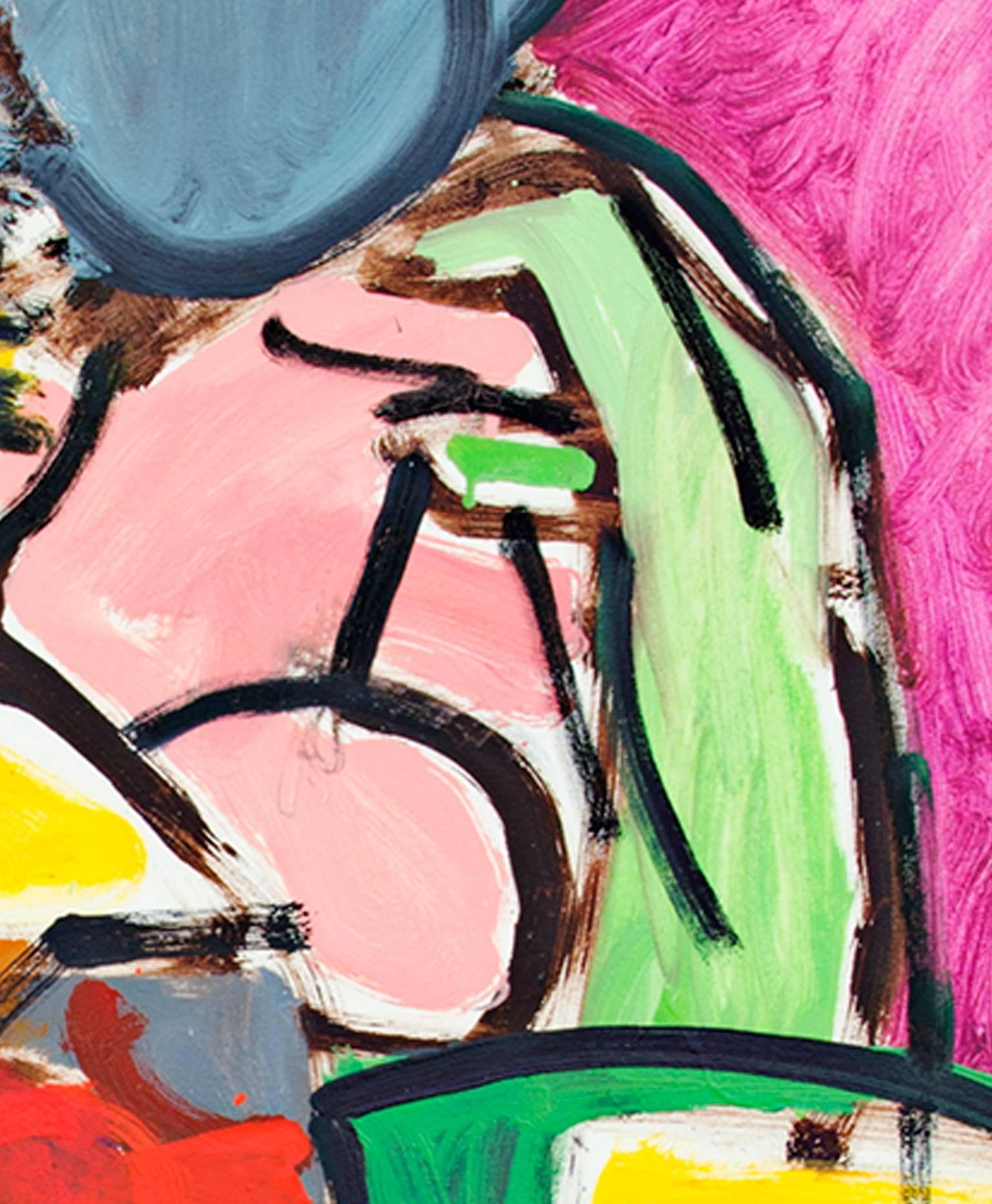 Figura femenina abstracta moderna Pintura retrato de los años 90 grande firmada - Abstract Painting Beige de Matthew Schaefer