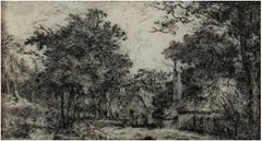 Antique "Country Inn by the Pond, " Etching by John Thomas Smith