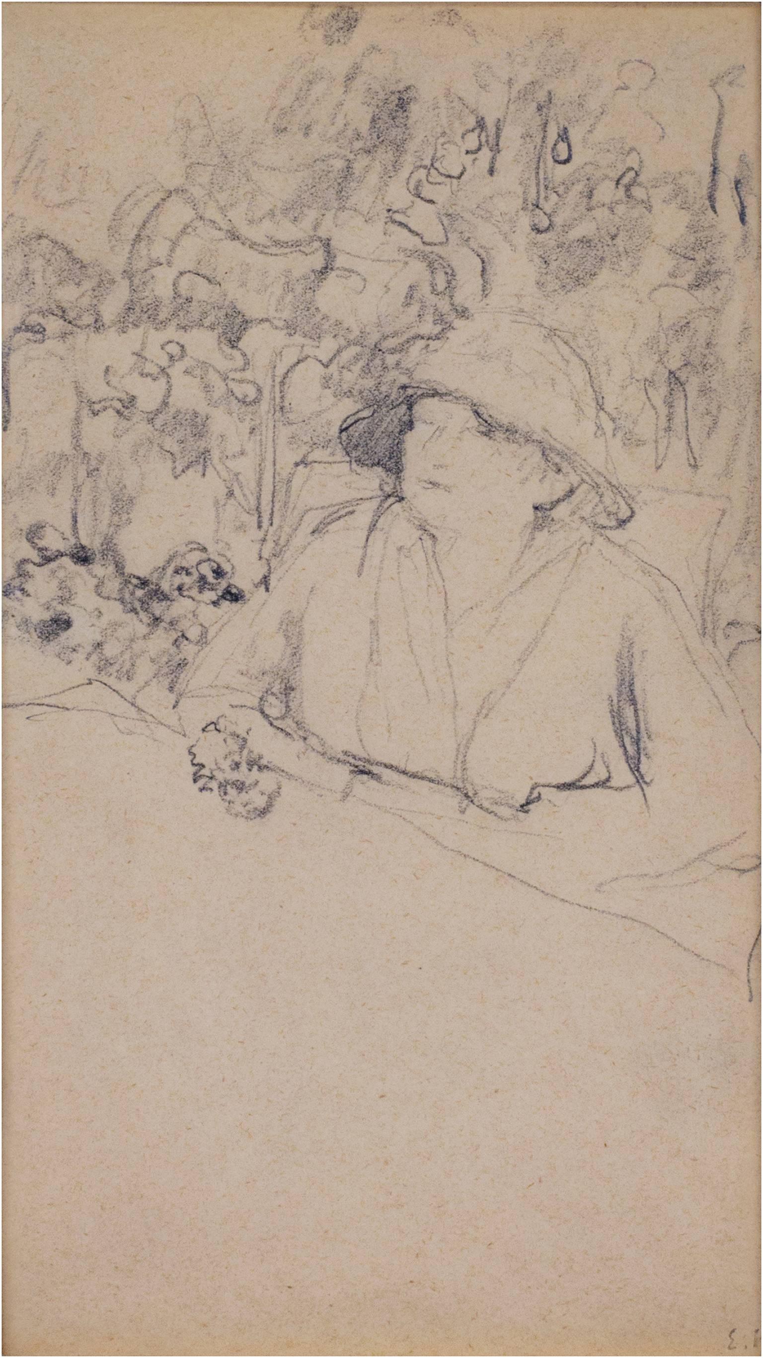 "Femme Assise a Table (Woman Seated at a Table)" Pencil initialed Vuillard