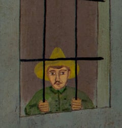 "Retablo Exvotos (Peasant Released from Jail by Cow), " Oil on Tin signed
