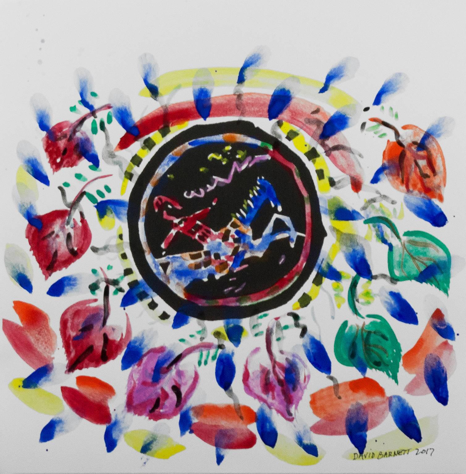 "Berühmte Künstler Serie: Hommage an Wassily Kandinsky nach 1911 "Leaves/Foliage, with Horse & Rider" (seitenverkehrt) Holzschnitt aus Klange (Sounds) Ser." ist ein Original Aquarell in Mischtechnik auf Papier von David Barnett. Der Künstler hat das