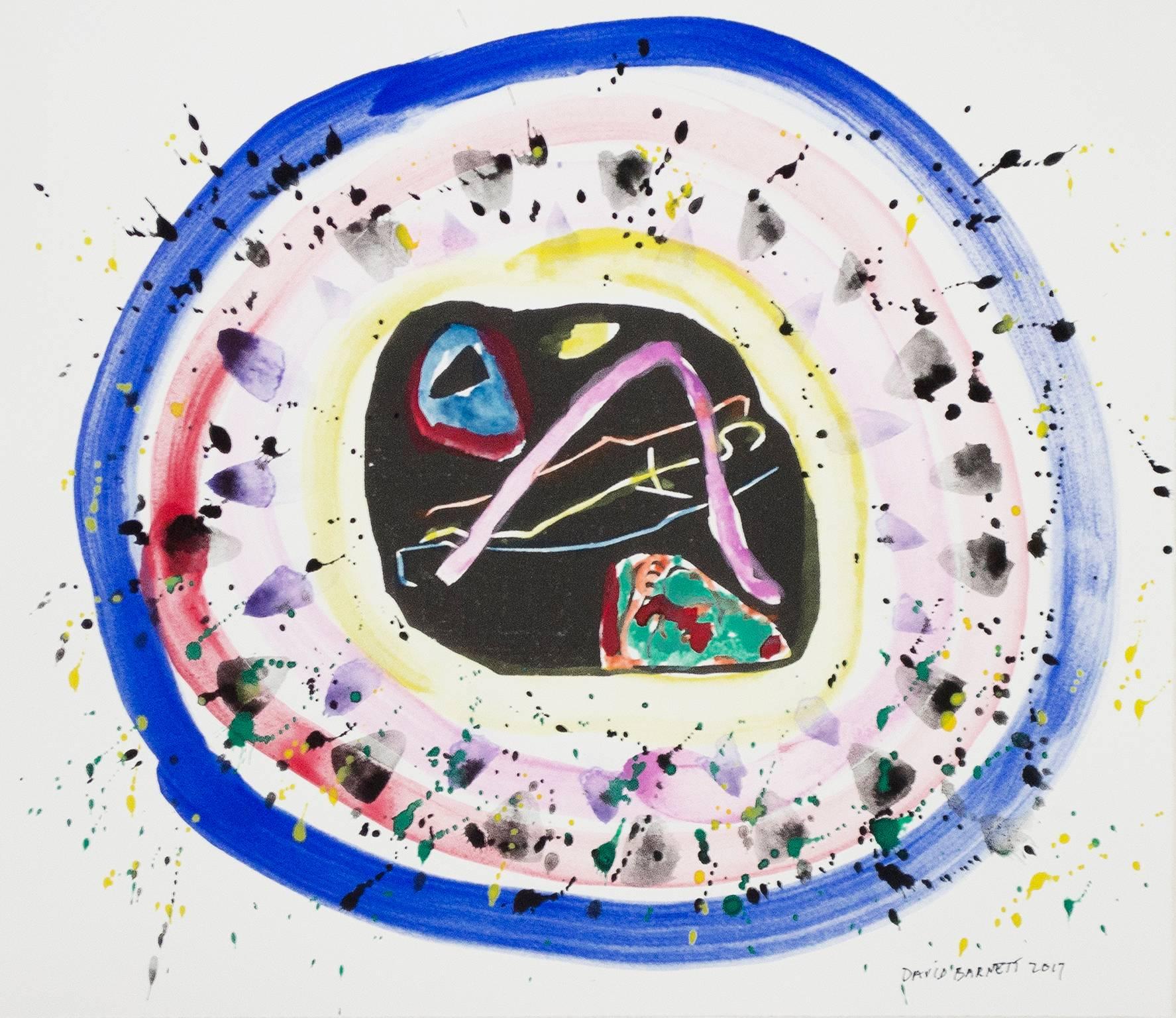 Berühmte Künstler Serie: Hommage an Wassily Kandinsky nach 1911 "Colorful Meadow" (seitenverkehrt) Holzschnitt aus Klange (Sounds) Ser." ist ein Original-Aquarell auf Papier von David Barnett. Der Künstler hat das Werk unten rechts signiert und