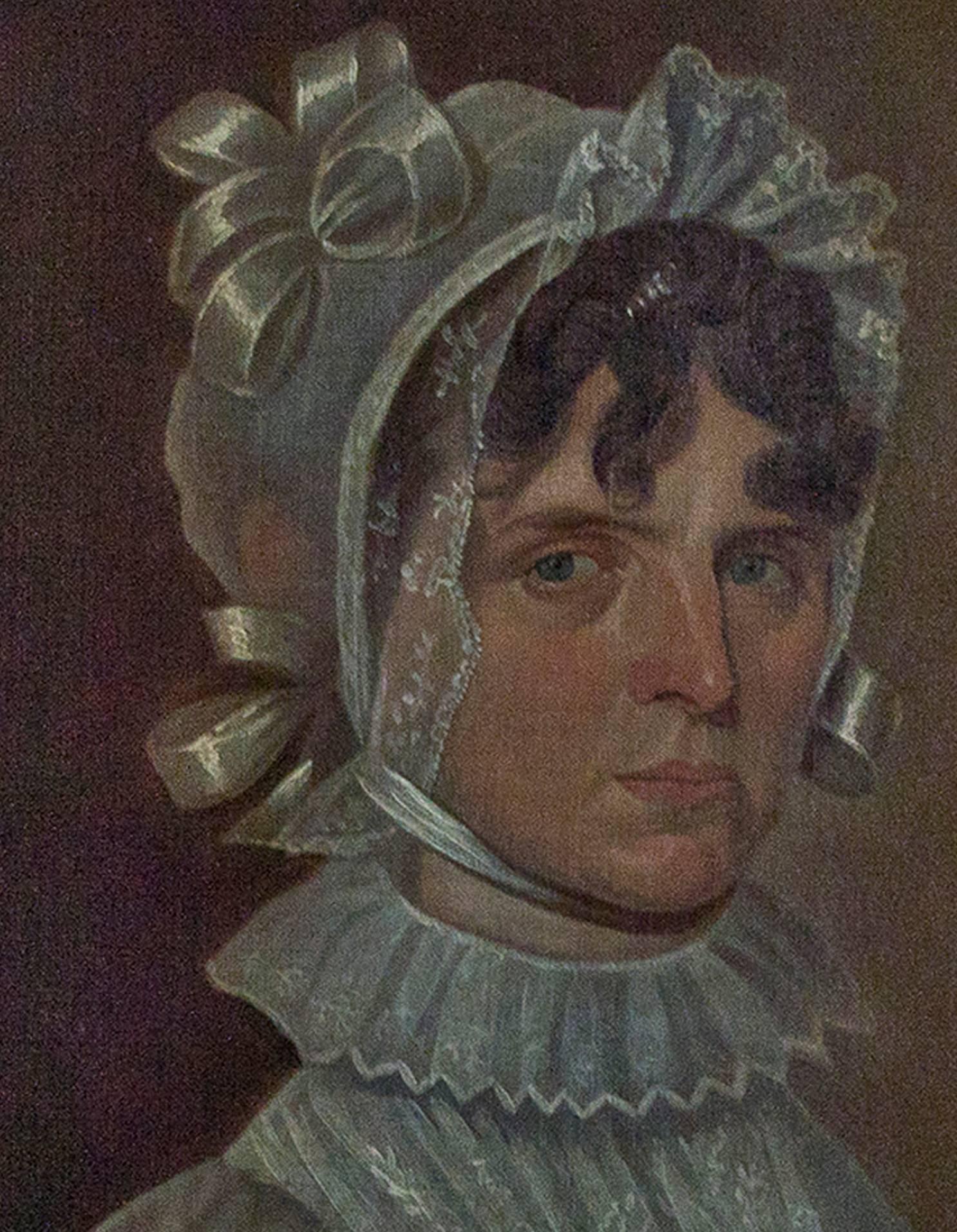 Dittico settecentesco di ritratti di uomo e donna in abito da cerimonia americano, fiore - Painting Accademia di William Jennys