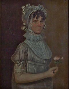 18th century diptych portraits man and woman American formal dress flower