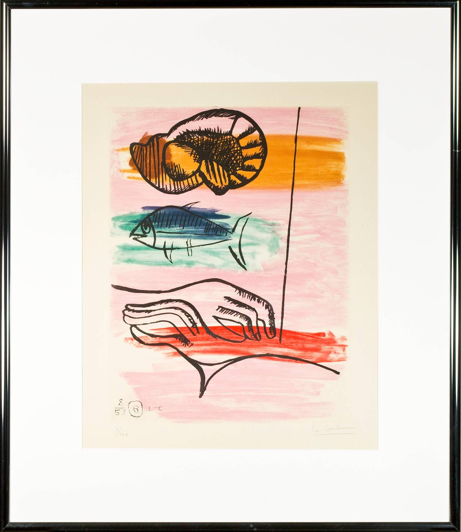 „The Catch (Les Mains du Pecheur), „Farb-Aquatinta signiert von Le Corbusier im Angebot 5