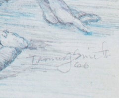 "Three Figures with Pig Balloon, " Pencil Drawing signed by Thomas Smith