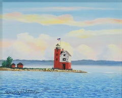 "Mackinac Island Lighthouse, " Oil on Masonite signed by Gregory D. Steele