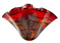 Ovale Vase "Red Karo Wavy", mundgeblasenes Glas, signiert von Ioan Nemtoi