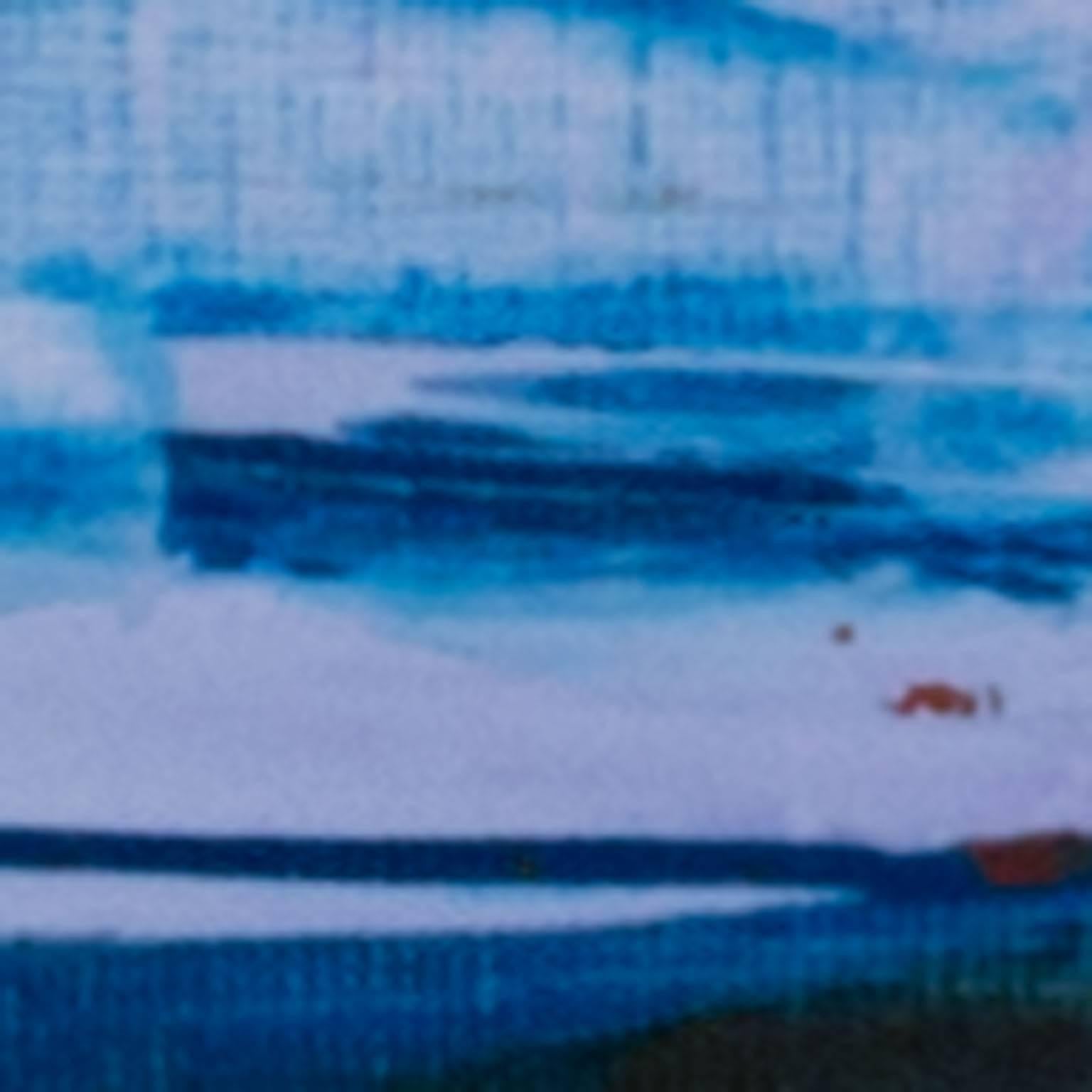 « Watching the Whitecaps on the South Atlantic Shore, Ghana, Africa » (Voir les Caps blancs sur la côte sud de l'Atlantique), Acrylique  - Bleu Landscape Painting par Samuel B. Kpetenkple