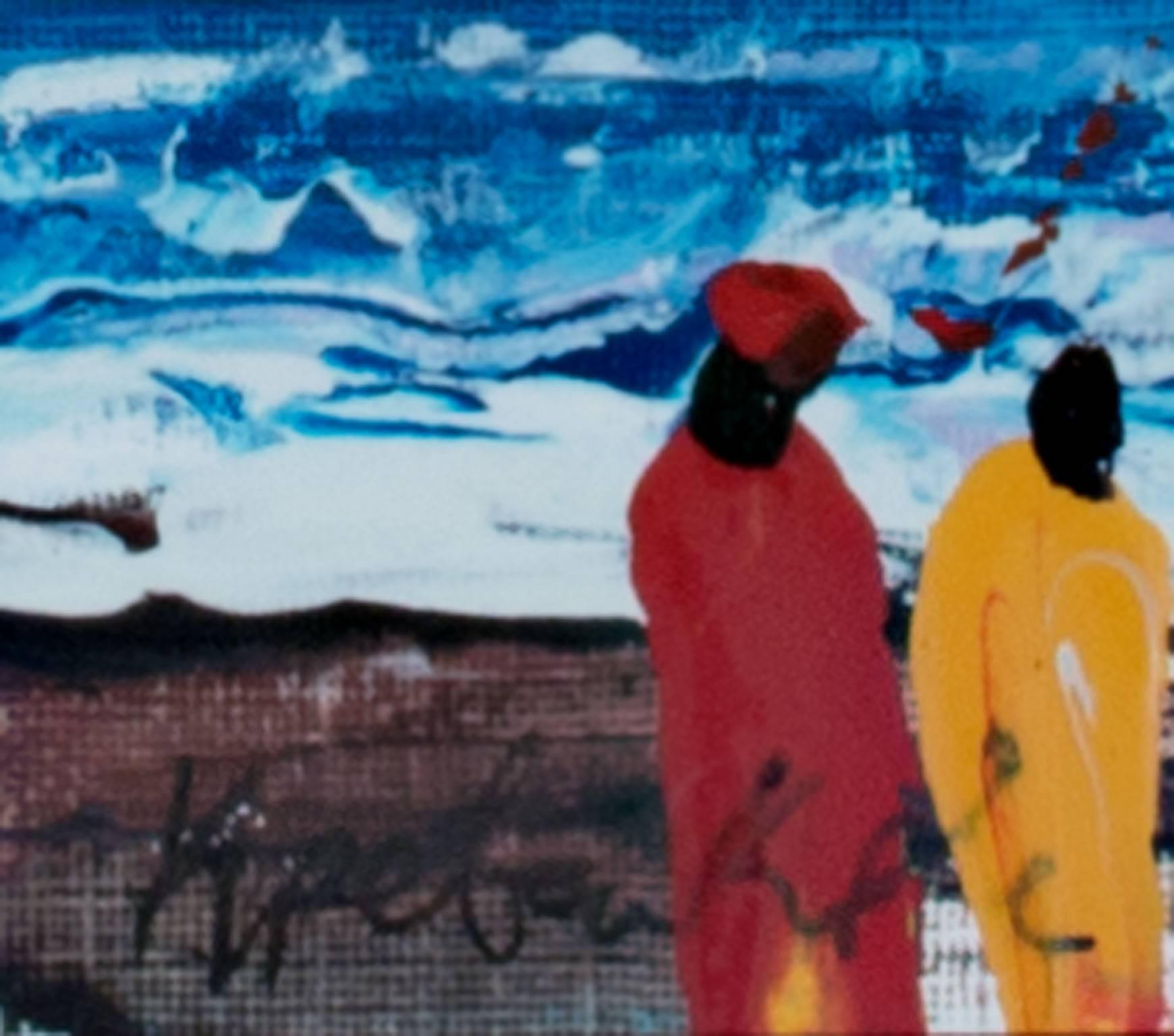 « Watching the Whitecaps on the South Atlantic Shore, Ghana, Africa » (Voir les Caps blancs sur la côte sud de l'Atlantique), Acrylique  - Painting de Samuel B. Kpetenkple