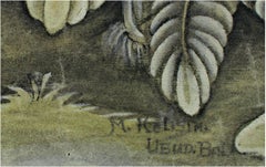 Early 20th century oil painting figures temple horses foliage trees woman