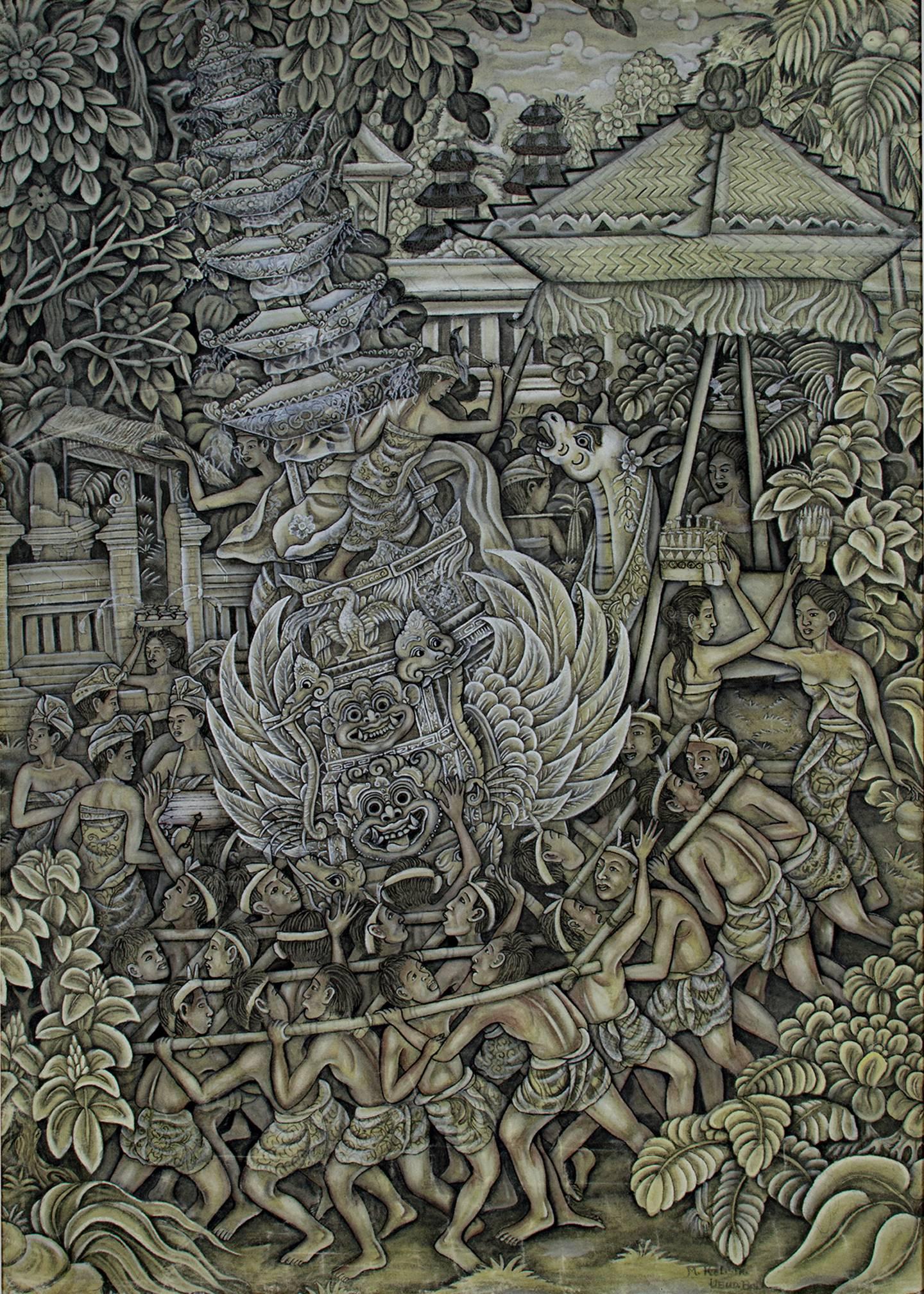Figurative Painting Unknown - Peinture à l'huile sur toile « Royal Cremation Ceremony Ubud Bali » créée en Indonésie