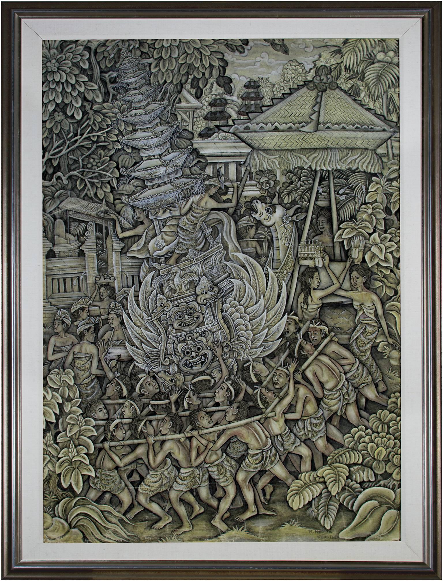 Peinture à l'huile sur toile « Royal Cremation Ceremony Ubud Bali » créée en Indonésie en vente 2