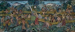 Antique "Indonesian Villagers Working - Harvest, " Oil Canvas created in Indonesia