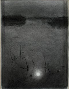 Paysage aquatique « Morning Mist » au fusain noir sur papier signé par Howard Schroedter