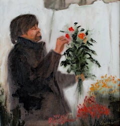 "The Unlikely Florist, " Oil on Canvas signed by Pamela Papas