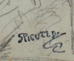 "Lake Michigan Bathers, " Pencil, Reverse, & Photo signed by Francesco Spicuzza